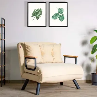 Futon Krem Pafu Sando Tekli Katlanır Pedli Yataklı Koltuk