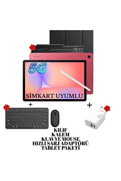 Samsung Galaxy Tab S10 Lite 5G SİMKART UYUMLU 6/128 GB Tablet Mercan KILIF+KLAVYE MOUSE+KALEM+HIZLI ŞARJ ADAPTÖR TABLET PAKETİ