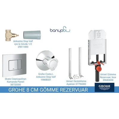Grohe 38729000 Uniset 8 cm İnce Tip 8 cm Gömme Rezervuar