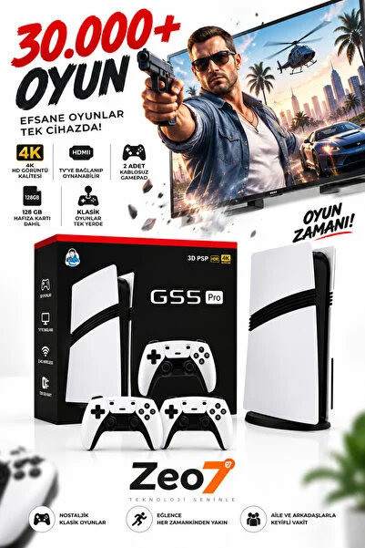 Zeo7 GS5 PRO Retro 30.000 Oyunlu Oyun Konsolu Çift Kablosuz Gamepad 53 Emülatör TV Oyun Sistemi