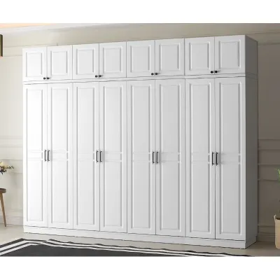 GuneyStore Sport 8 Kapaklı Yüklüklü Komple MDF Beyaz Gardırop