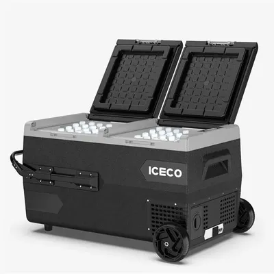 Iceco K95D 12/24 V 95 lt Akülü Kablolu Çift Bölmeli Kompresörlü Tekerlekli Outdoor Dondurucu Oto Buzdolabı