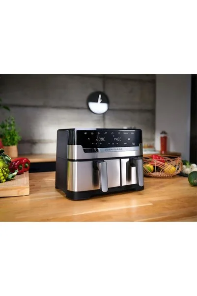 TEFAL Inox Premium 8 Programlı Çift Hazneli Yagsız Fritöz 8.3L Dijital Tarif Kitapcıklı