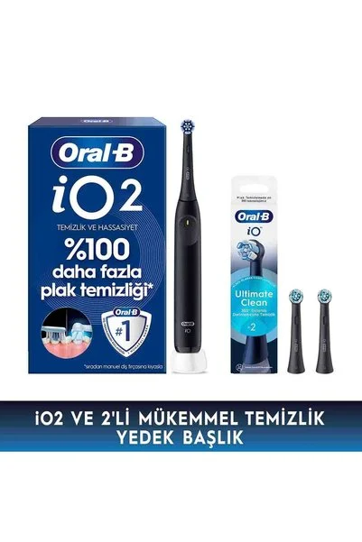 Oral-B iO2 Siyah Elektrikli/Şarjlı Diş Fırçası 2 Yedek Başlıklı Mükemmel Temizlik Seti
