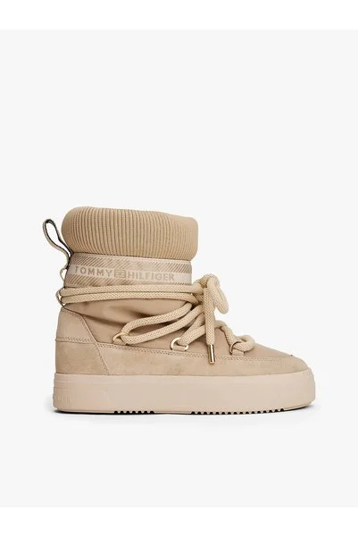 Tommy Hilfiger Kadın Boğaz Kısmı Lastikli Su Geçirmez Bağlamalı Bej Bot & Bootie