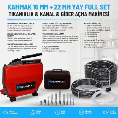 Kammak Gider Açma Makinesi + 16 mm + 22 mm Yay Full Set