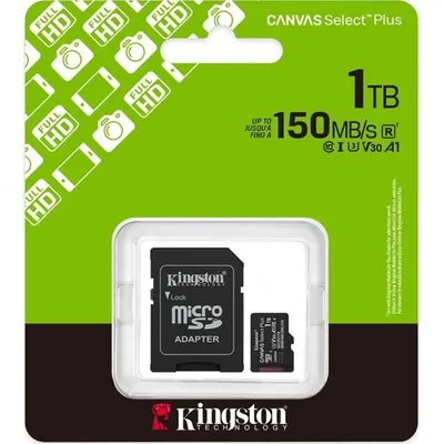 Kingston Canvas Select Plus SDCS3/1TB Class 10 UHS-I U3 A1 V30 1 TB Micro SD Kart