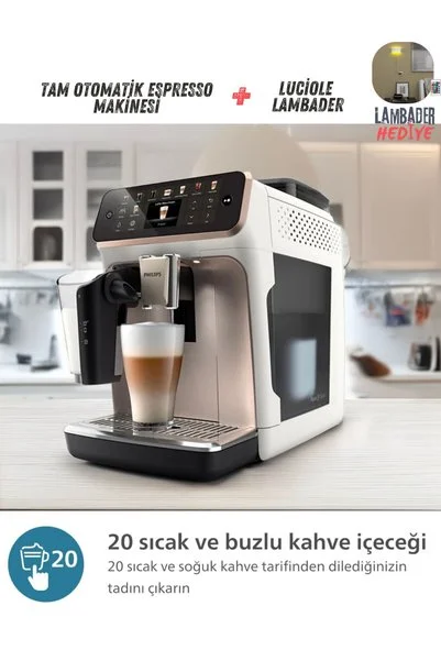 Philips LatteGo Tam Otomatik Espresso Makinesi, 20 Sıcak ve Soğuk İçecek, Silent Brew+Lambader