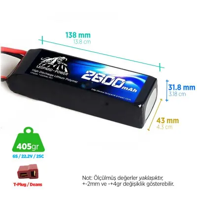 Leopard Power 2600 mAh 22.2V 6S 25C Lityum Polimer Lipo Batarya