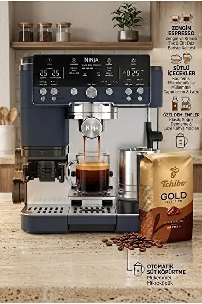 NINJA Luxe Cafe Premier 3'ü 1 Arada Otomatik Espresso Makinesi Lacivert +500Gr Çekirdek Kahve İle