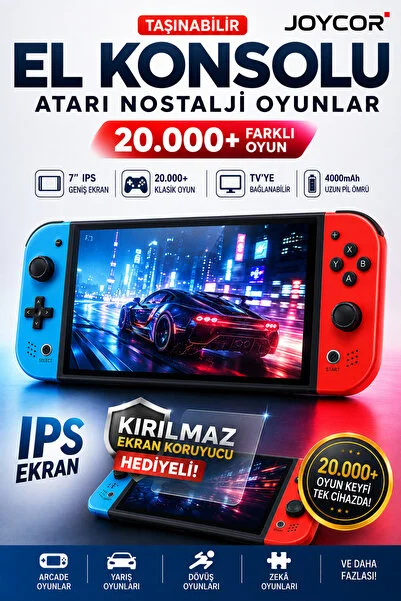 JOYCOR M20 Taşınabilir El Konsolu 20.000+ Oyun 7 İnç IPS Ekran 4000mAh Atari Retro Oyun Konsolu Kırılmaz Ekran Hediyeli