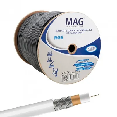 Mag RG6 U6 CU Yeşil Bakır 300 m Anten Kablosu