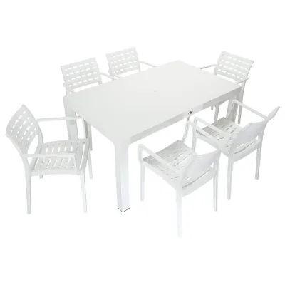 Mandella Wood 90x150 cm Cafe Beyaz Koltuk Masa Takımı