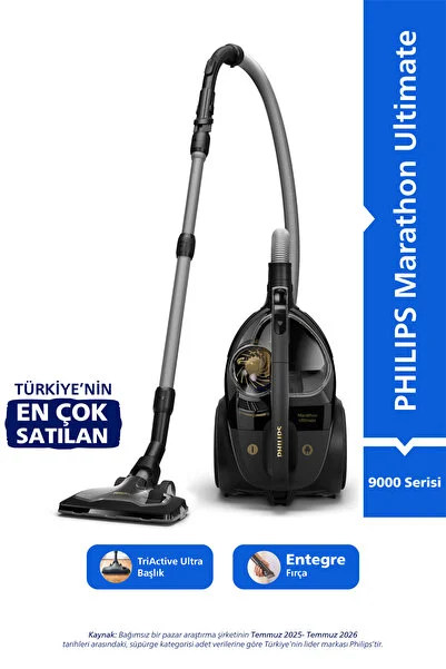 Philips Marathon Ultimate Toz Torbasız Elektrikli Süpürge, Allergy Hepa, TriActive Ultra Başlık, XB9125/07