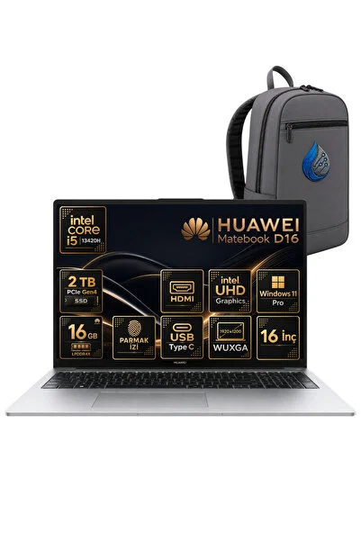 Huawei MateBook D16 Intel Core i5-13420H 16 GB LPDDR4X 2 TB SSD 16'' WUXGA IPS Windows 11 Pro Dizüst