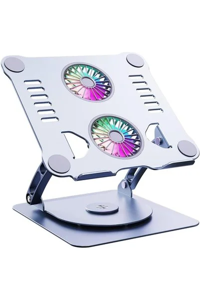 Ronanna Metal Laptop Standı 360 Derece Dönebilir Rgb Çift Fanlı Premium Serisi Notebook Tutucu Alüminyum Mac
