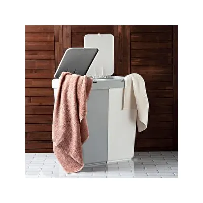Motek Duo Laundry Çamaşır Sepeti - Gri / Beyaz - 80 lt