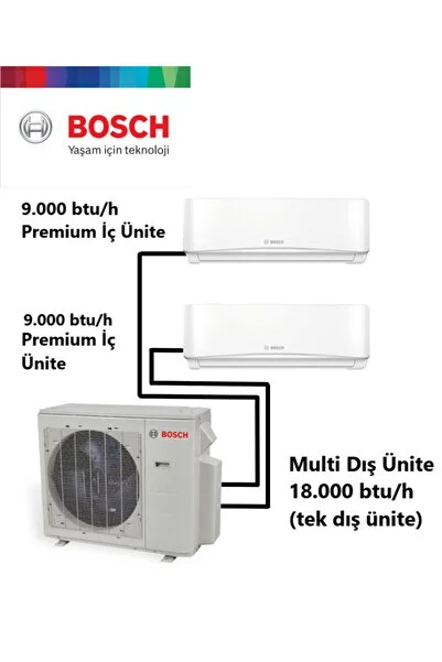 Bosch Multi Split Inverter Klima 1+2 Kombin (iç Ünite 9+9) 18000 Btu Dış Ünite