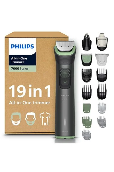 Philips Multigroom 7000 Erkekler için - Hepsi Bir Arada Yüz, baş ve vücut için 19 parçalı sakal düzeltici ve saç düzeltici, kendiliğinden bilenen bıçaklar, 26 uzunluk ayarı (0,5-20 mm), MG7962/30
