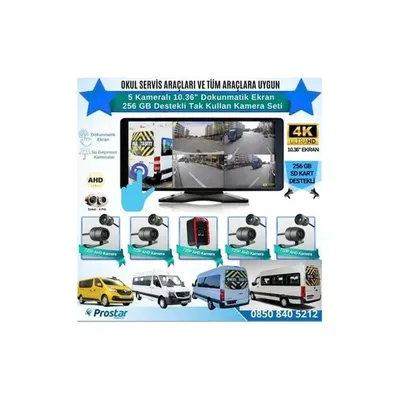 Navistar Servisler için 5 Kameralı 10.36" Dokunmatik Kayıtlı Ekranlı 256 GB SD Kart Destekli Araç Kamera Seti