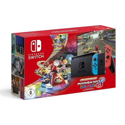 Nintendo Switch Neon Red Blue + Mario Kart 8 Deluxe