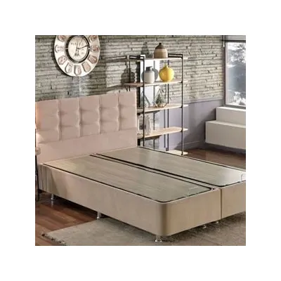 Niron Yatak 150x200 cm Polo Sütlü Kahve Soho Kumaş Çift Kişilik Baza ve Başlık Seti