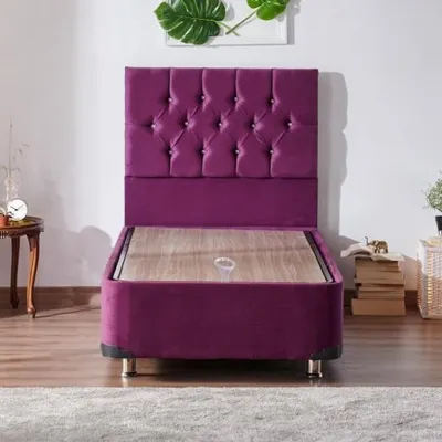 Niron Yatak Violet 100x200 cm Tek Kişilik Sandıklı Mor Kumaş Baza ve Başlığı
