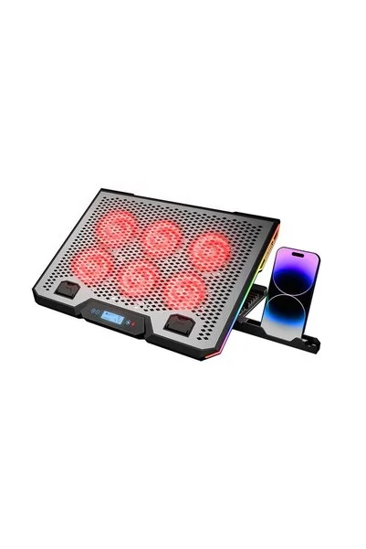 Salmore NOTEBOOK - LAPTOP SOĞUTUCU RGB IŞIKLI 15.6 INC 6 FANLI - LCD DİJİTAL EKRAN 2 USB SOKET