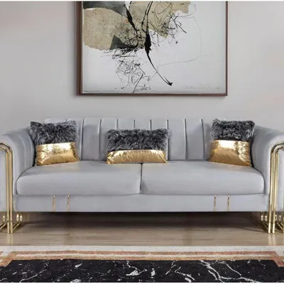 Perla Sofa Vales Açık Gri Yataklı Üçlü Koltuk
