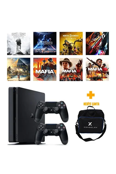Sony PlayStation 4 Slim 500GB + 8 Dijital Oyun + Çift Kol + ConsoleX Çanta (Yenilenmiş)