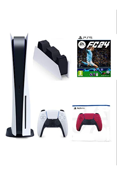 Sony Playstation 5 CD li Versiyon + 2.DualSense KIRMIZI +ŞARJ İSTASYONU + EA SPORTS FC 24 FİFA 24