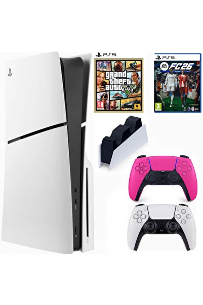 Sony Playstation 5 Slim cdli + 2.kol Dualsense pembe + Şarj + FC26 + GTA 5 ( İthalatçı Garantili )