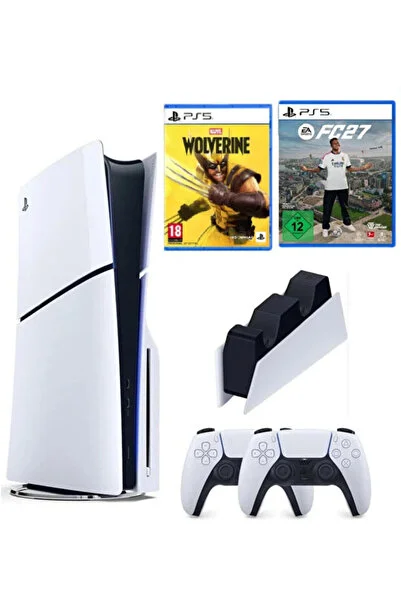 Sony Playstation 5 Slim Cdli + 2.kol Dualsense + Şarj İstasyonu + PS5 Wolverine + PS5 FC27 (İthalatçı Garantili)