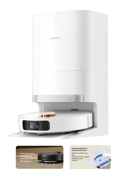 Xiaomi Premium Çöp Istasyonlu Halı Tanıma Fonksiyonlu Akıllı Robot Süpürge, Uygulama Üzerinden Kontrol, Süpürme ve Paspaslama + Tiftik Cihazı (Onerous)