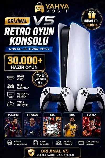YAHYA KOSIF PS5 Tasarımlı PSP PS1 Nintend Gamebox Atari Çift PS5 Tasarım Kollu Need for Speed PES FIFA GTA NBA Tekken Retro ve Güncel Oyun Konsolu