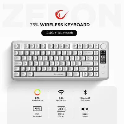 Rampage Zeron RM-K87 RGB %75 TKL Membrane Switch Kablosuz Oyuncu Klavyesi
