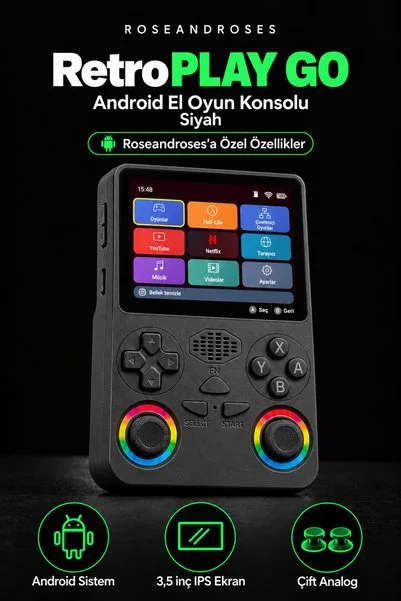 RoseandRoses RetroPlay Go Android El Oyun Konsolu (Siyah)