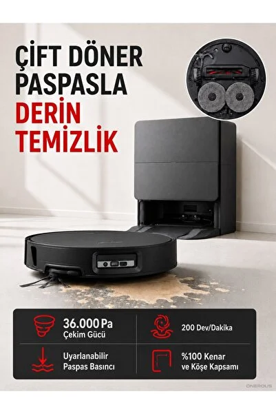 Xiaomi ROBOROCK 36.000 Pa Emiş Güçlü Robot Süpürge ve Çift Döner Paspas, Çift Dolaşma Önleyicili, Kendini Yıkama