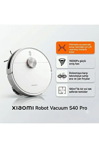 Xiaomi Robot Vacuum S40 Pro 15000 Pa Emiş Gücü Akıllı Robot Süpürge (Xiaomi Türkiye Garantili)