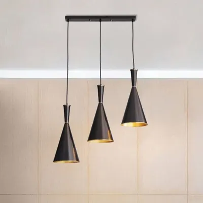 Rsylight Masa Üstü Retro Siyah İçi Sarı Metal 3'lü 60 cm Sarkıt Avize