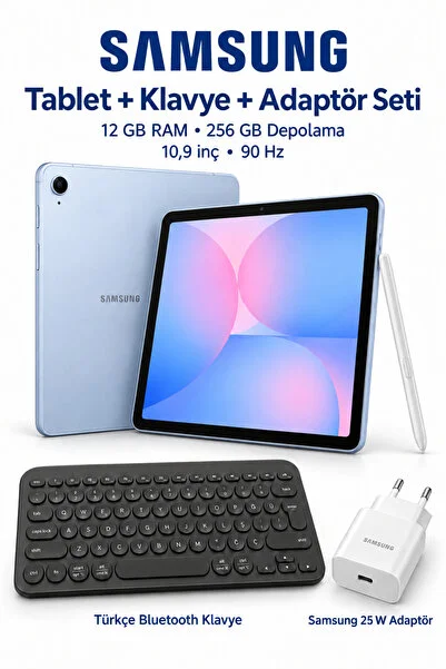 Samsung S10FE 10,9 İnç 12 GB RAM 256 GB Mavi Wi-Fi Tablet S Pen Dahil + Türkçe Bluetooth Klavye + 25 W Adaptör
