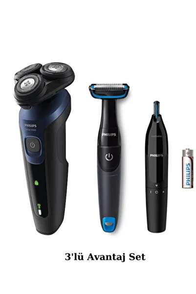 Philips S5445 Islak/kuru Sinek Kaydı Tıraş - Banyo Vücut Bakım - Kulak-Burun Tüy Kesme Makinesi 3'lü Set