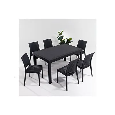 Sandalie Rattan Antrasit 90x150 cm Bahçe Masa Seti