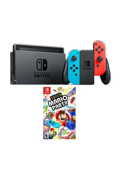 Nintendo Switch Renkli Mavi Kırmızı + Super Mario Party Oyun