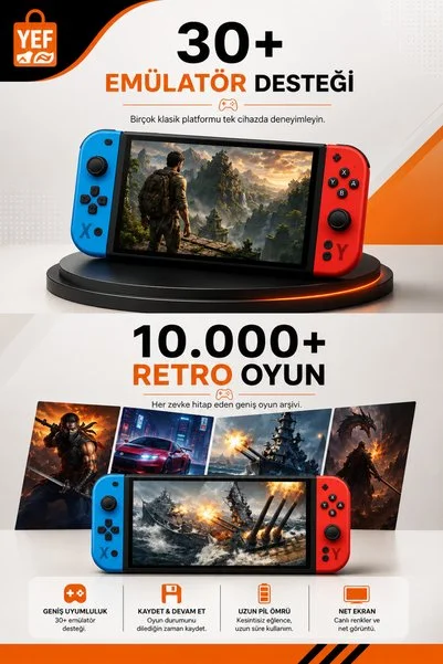 Taşınabilir Retro Oyun Konsolu 10.5 İnç Ekranlı 640x480 HD Çözünürlük 2000 mAh