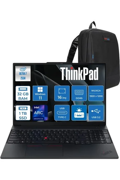 LENOVO Thinkpad E16 Gen3 Ultra 7 255H 32GB Ddr5 1tb SSD W11PRO 16 Inç Wuxga IPS 21SR006RTXP13 + Zetta Çanta