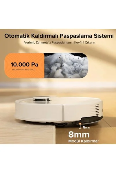 Roborock Titreşimli Paspas, LiDAR Navigasyon, 10.000 Pa Emiş Islak Kuru Akıllı Robot Süpürge ve Paspas, VibraRise 2.0, 8 mm Paspas Kaldırma, ReactiveTech Engel Algılama, Uygulama Kontrolü