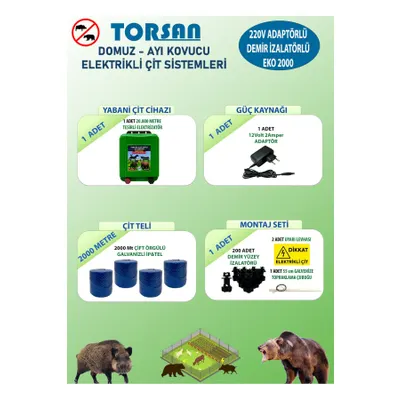 Torsan Eko Plus 2000 Adaptörlü 220V Domuz Ayı Kovucu 2000 mt Elektrikli Çit Sistemi
