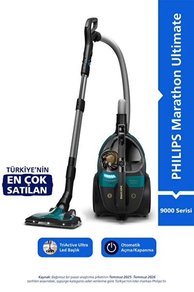 Philips Marathon Ultimate Toz Torbasız Elektrikli Süpürge, 899W, PowerCyclone 10, Triactive Başlık,XB9185/07