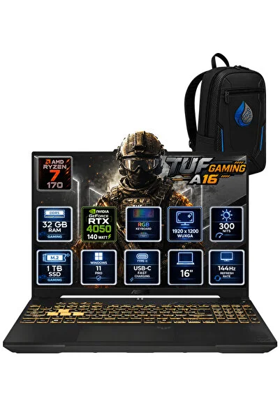 ASUS TUF Gaming A16 AMD Ryzen 7 170 32 GB DDR5 1 TB SSD RTX 4050 6 GB 16'' WUXGA IPS 144Hz Windows 1